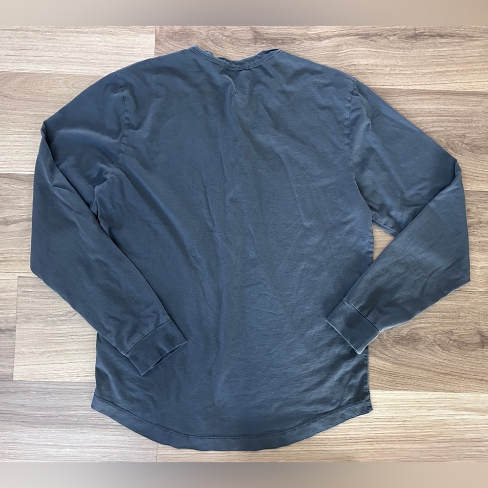 Buck Mason Mens Henley Shirt M Mens Charcoal Cotton Long Sleeve Curved Hem - Picture 8 of 9